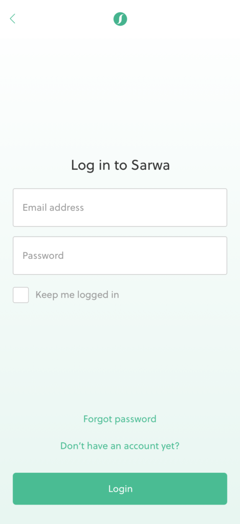 Sarwa App login page